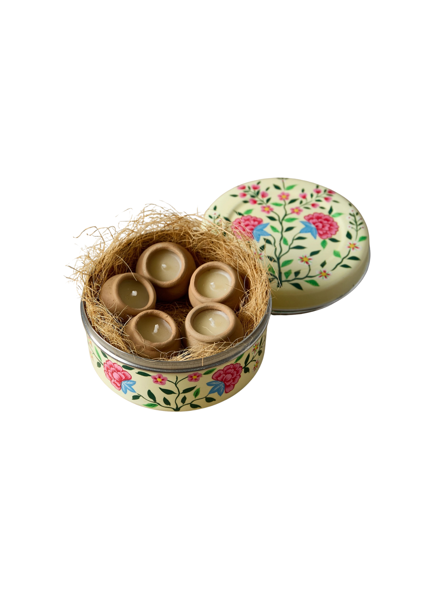 White Hand-Painted Kashmir Candle Tin – Set of 5