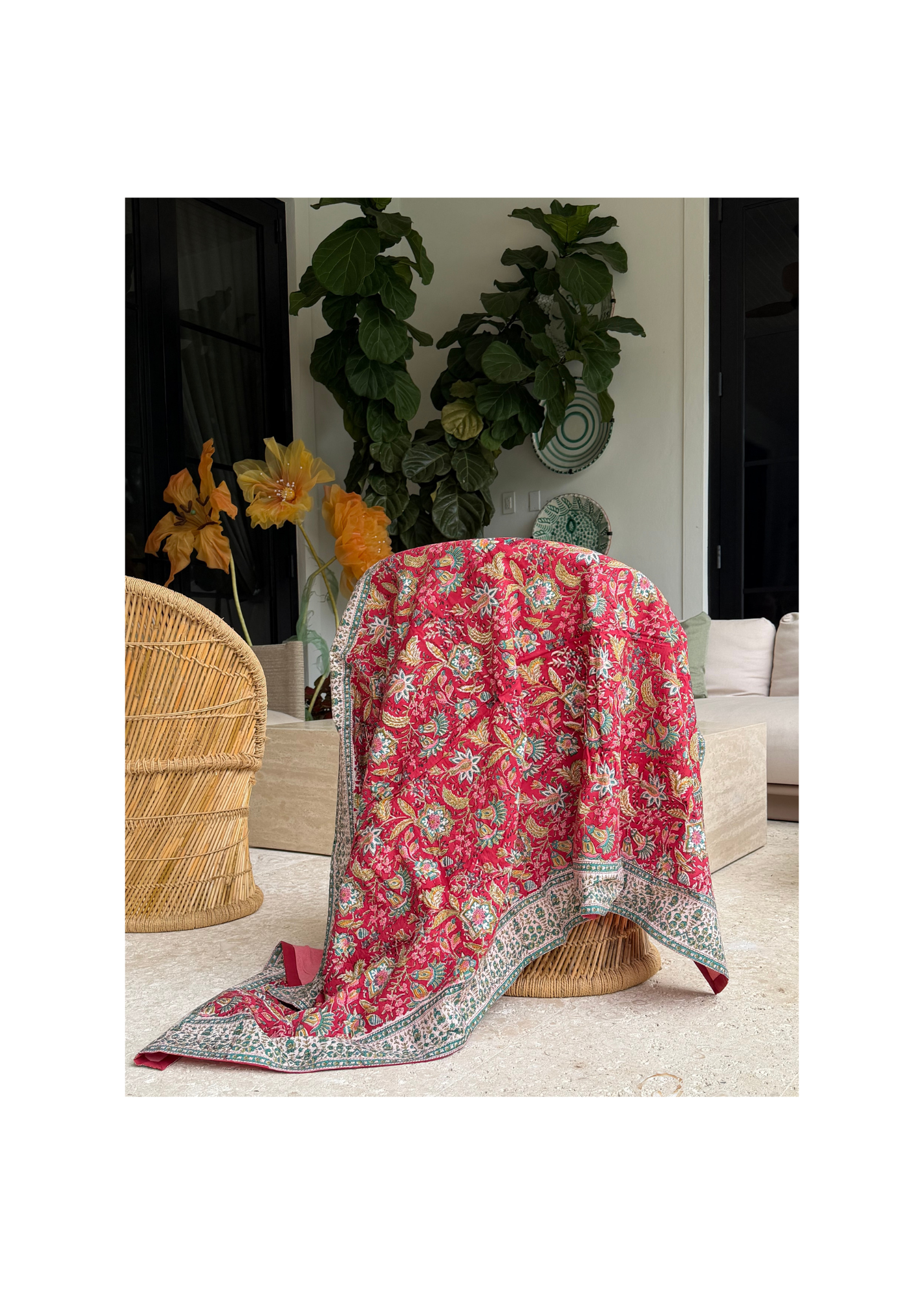 Laal Phool Block Printed Beach Towel
