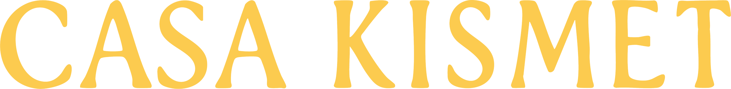 Yellow text on a transparent background reads CASA KISMET in a tall, stylized font.