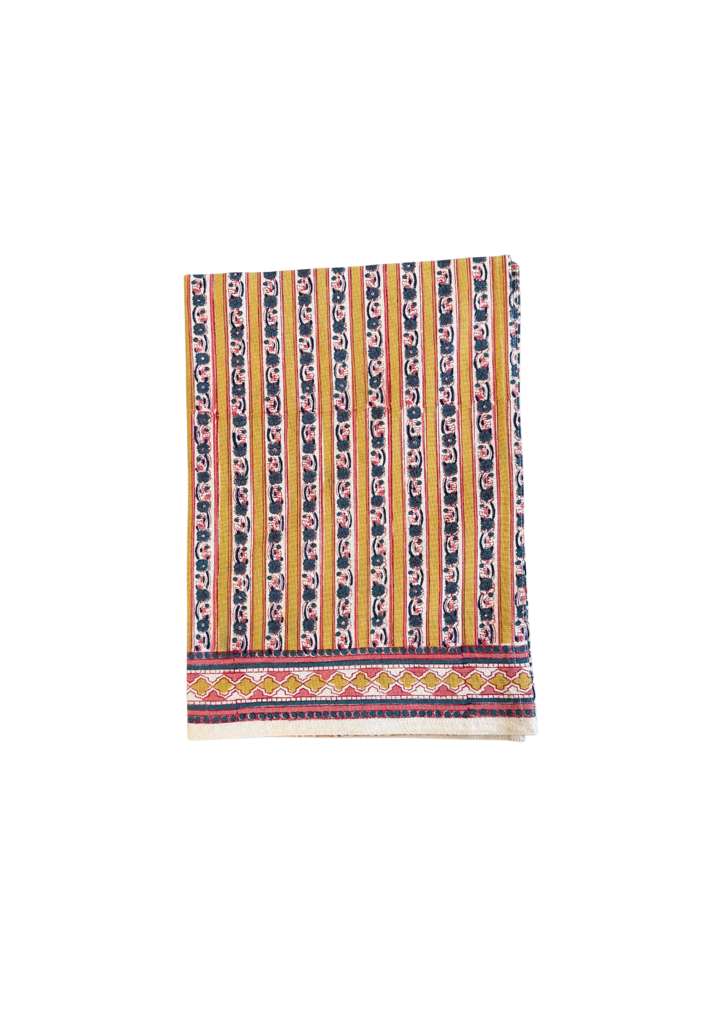 Mustard Stripe Block Print Kitchen Towel