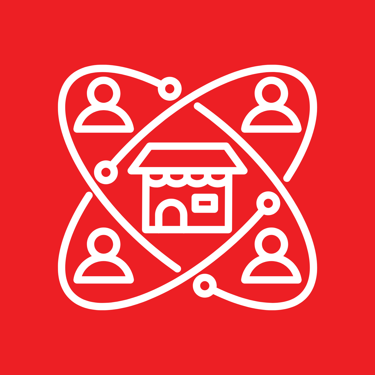 Ilustración de una red social con iconos de personas conectadas en torno a una casa.