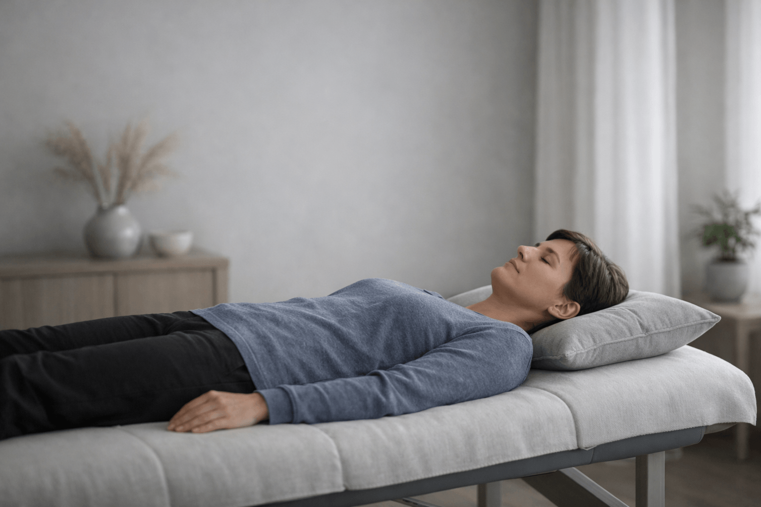 Person lying calmly on a treatment bed, representing intensive healing session for deeper clearing and releasing long-standing patterns
