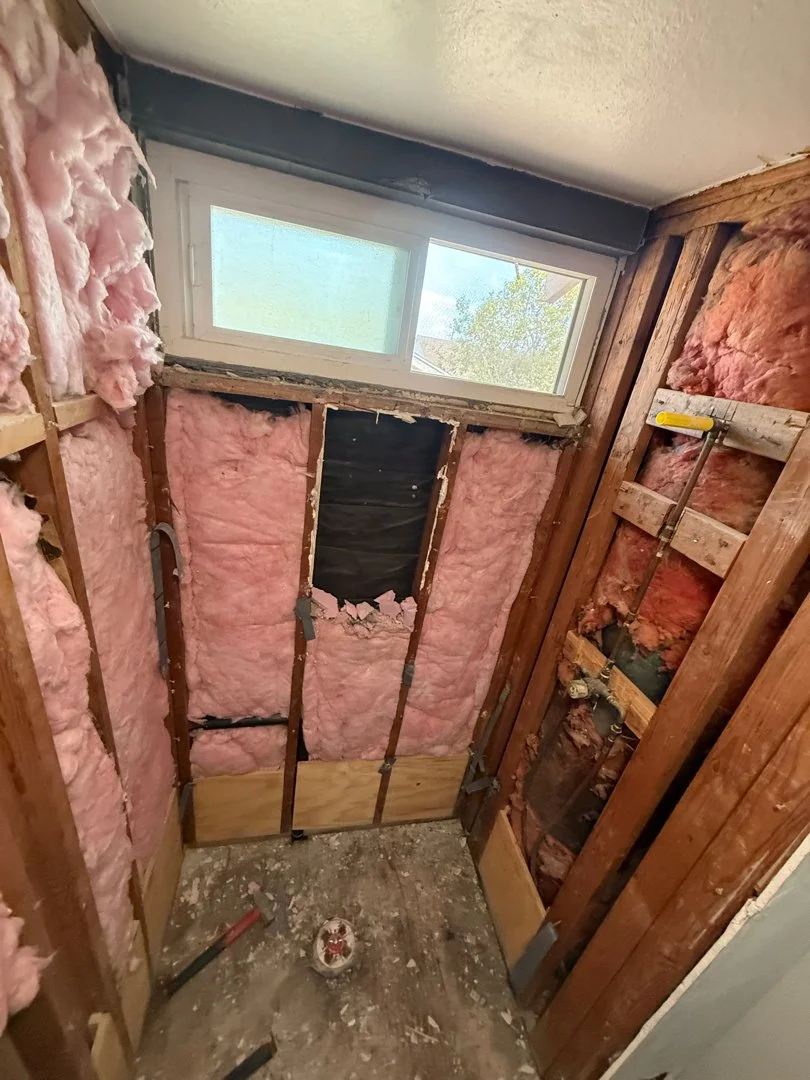 completely demo-ed shower by HUGE Handyman in San Diego