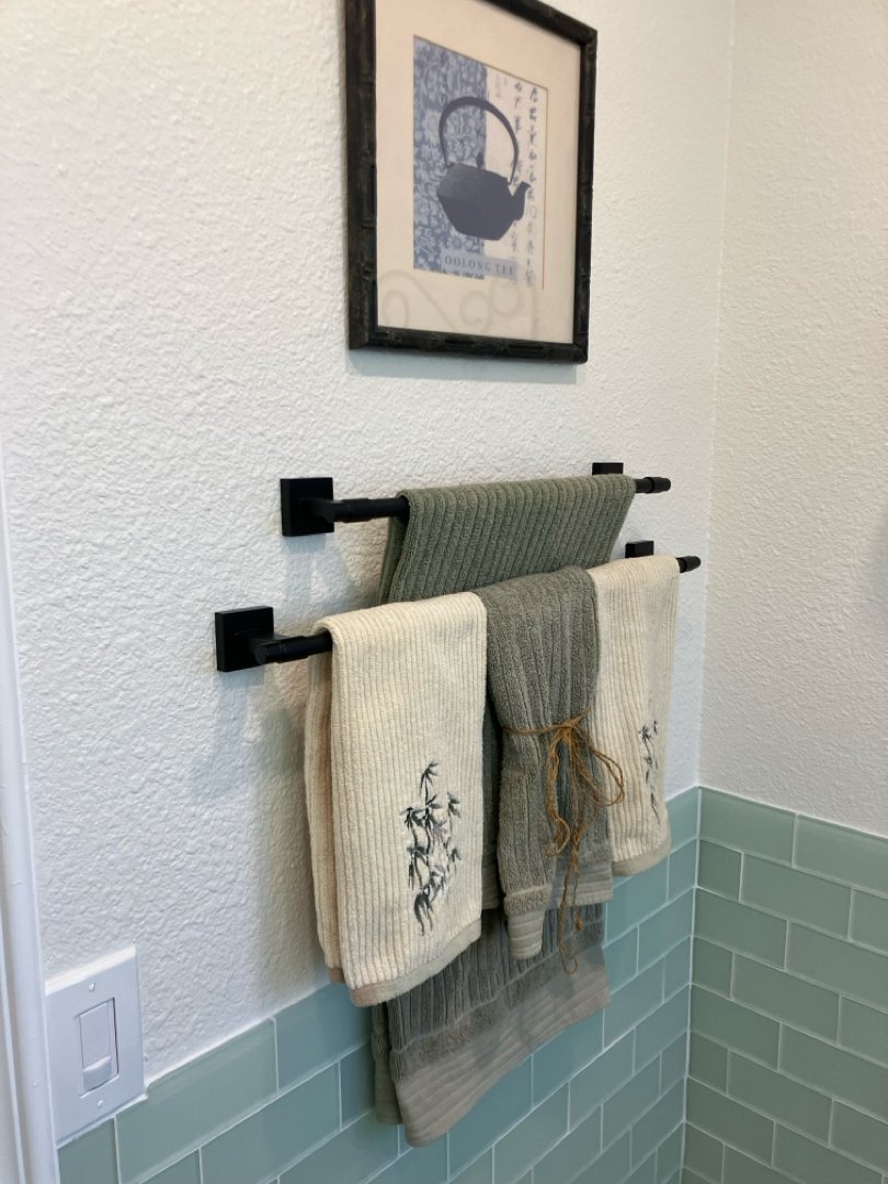 towel rack professionally installed by HUGE Handyman in San Diego home