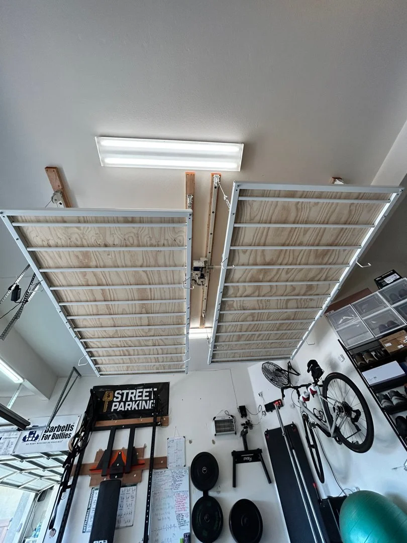 double custom garage storage lifts installed by HUGE Handyman in San Diego