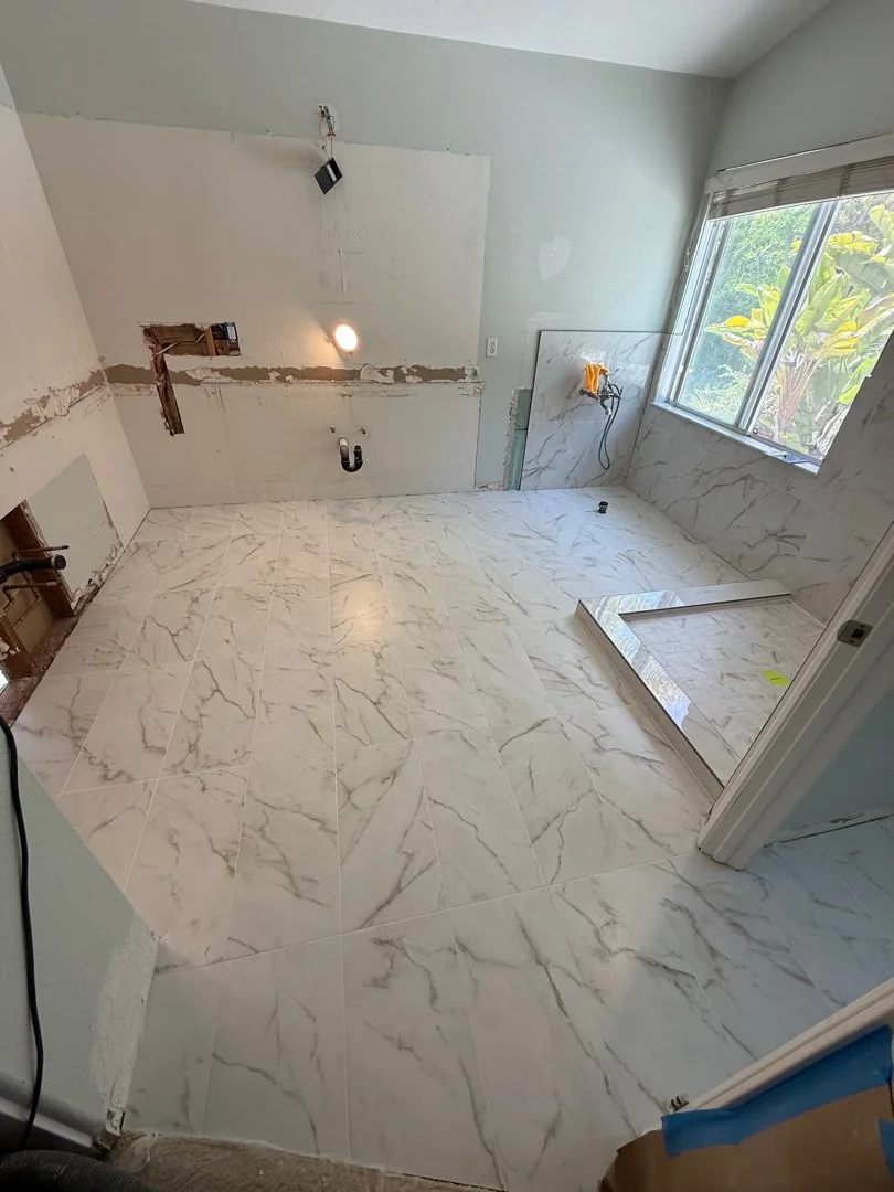 new porcelain floor tile installed by HUGE Handyman in San Diego