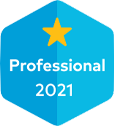 Blue badge with a gold star and the text 'Professional 2021'