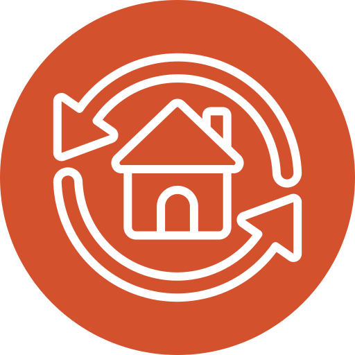 Icon depicting a house with two arrows in a circular motion, symbolizing home renewal or refresh.