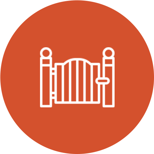 Icon of a closed gate on an orange background.
