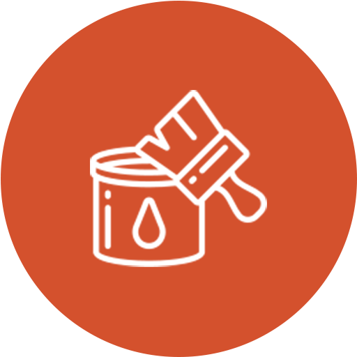Paint brush dipped in paint can icon on orange background