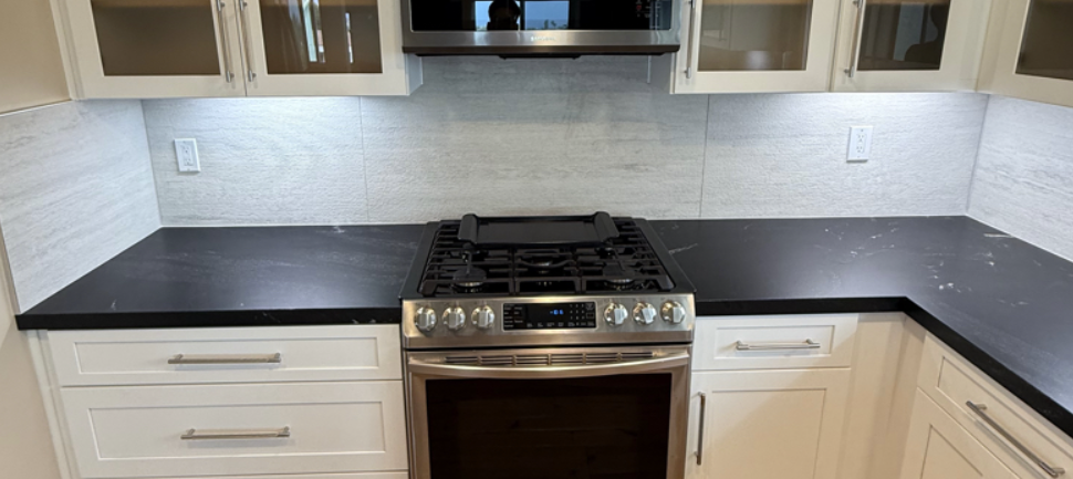 quartz backsplash professionally installed by HUGE Handyman in San Diego