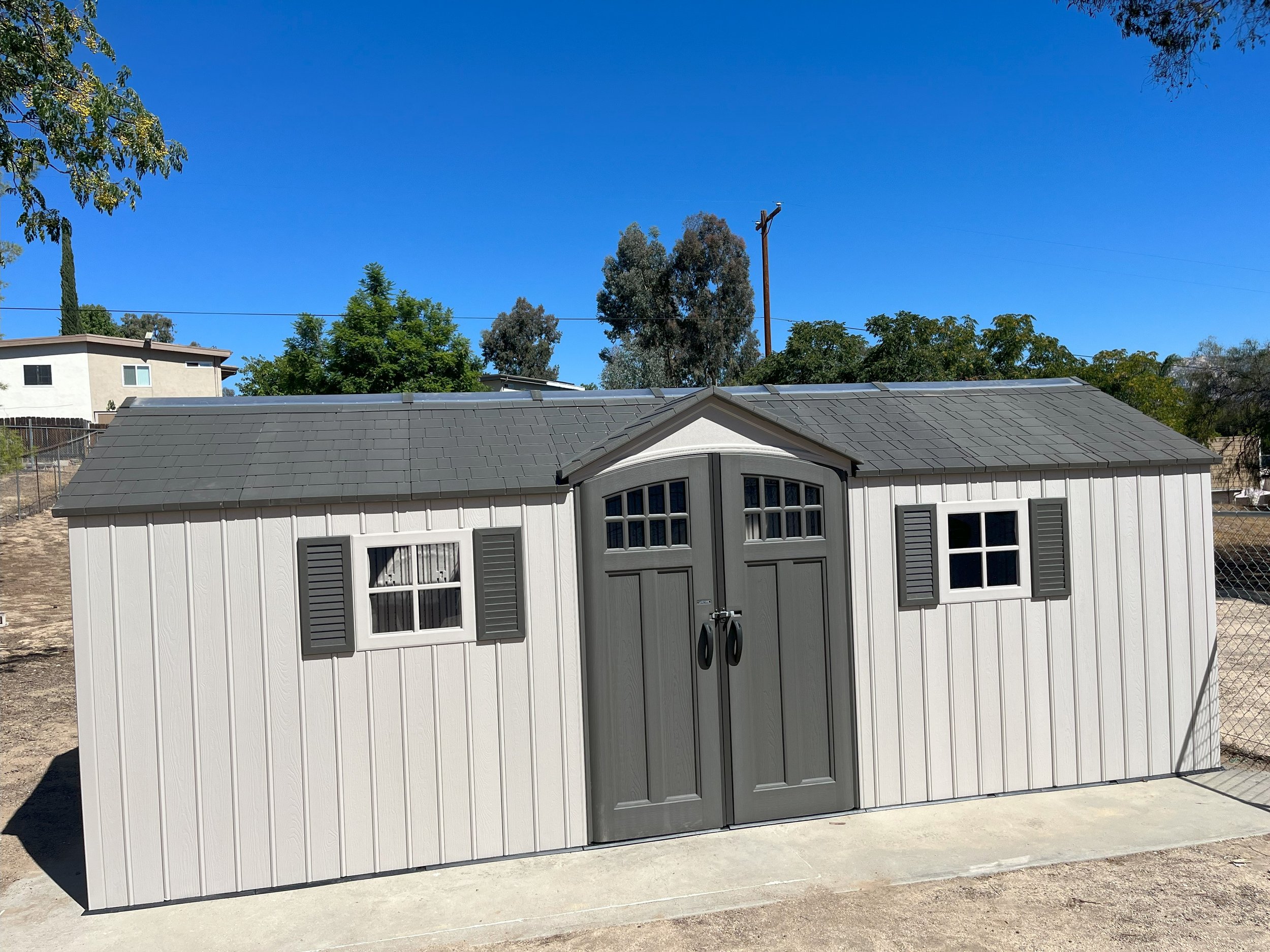 complete shed professionally assembled by HUGE Handyman in San Diego