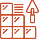 Six squares with brush, pencil, and paint tools icons inside them, arranged in two columns and three rows.