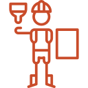 Simple line drawing of a person holding a phone and a tablet.