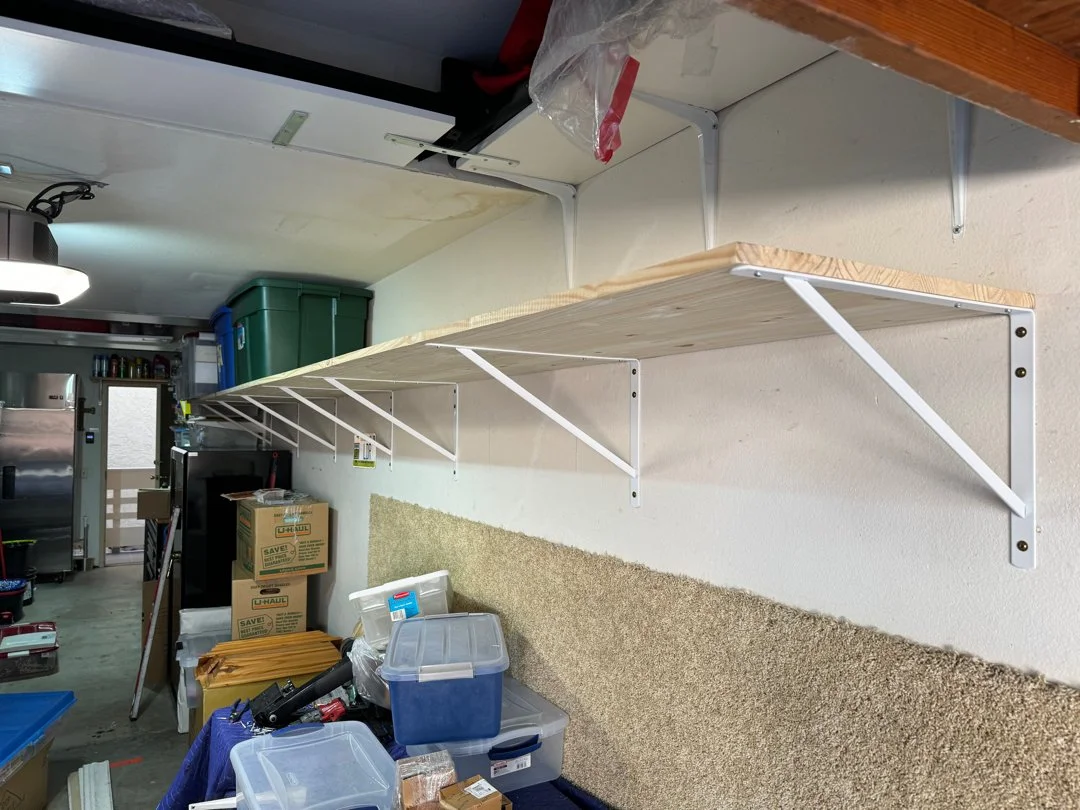 custom long shelves built by HUGE Handyman in San Diego garage