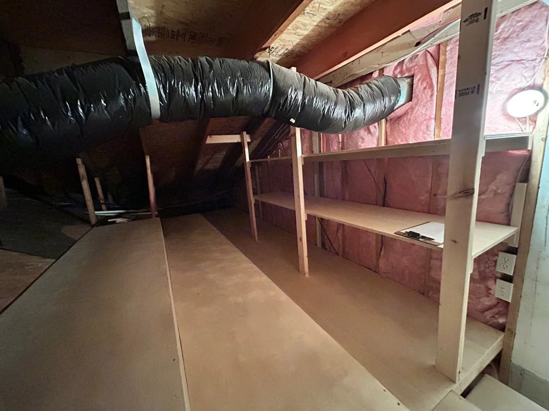 custom attic storage/shelving system built by HUGE Handyman in San Diego