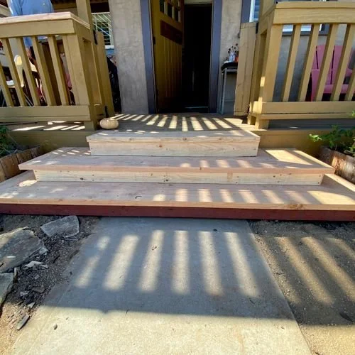 This client had completely rotted out steps that were dangerous to walk on. I rebuilt the new ones to match the old ones from the framing out.