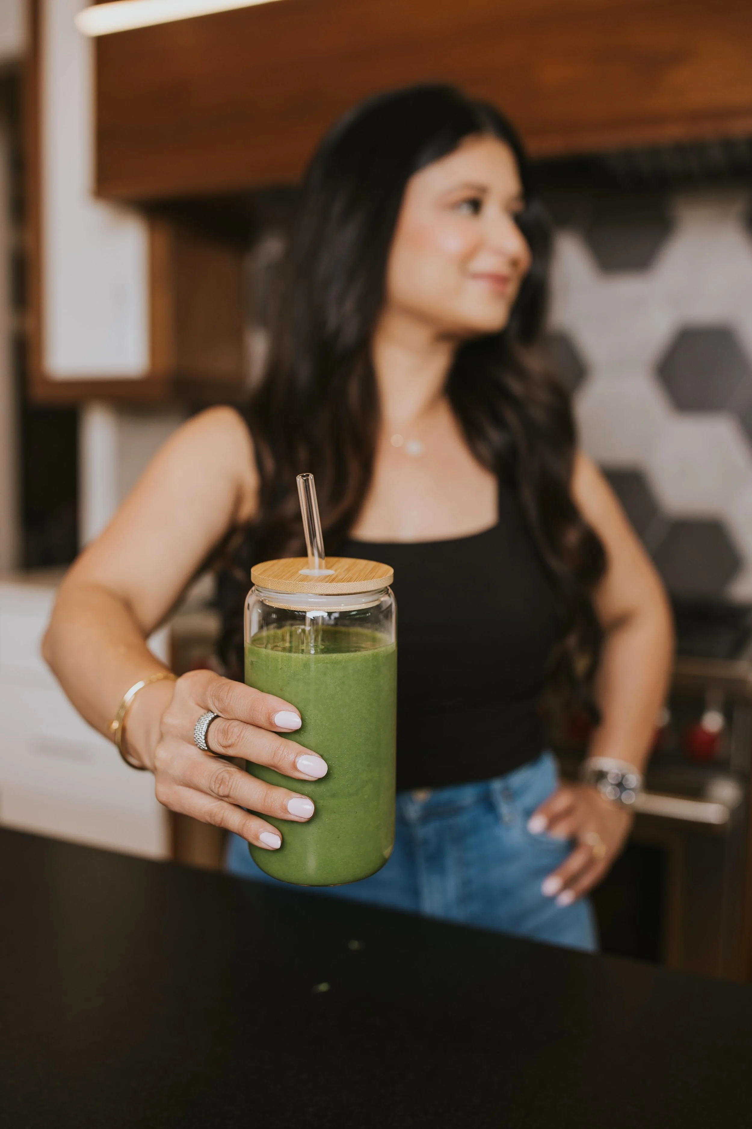 close up of green smoothie