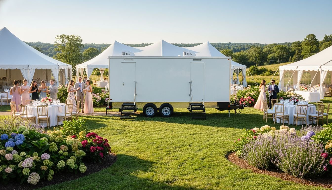 Guests mingling at an upscale outdoors event