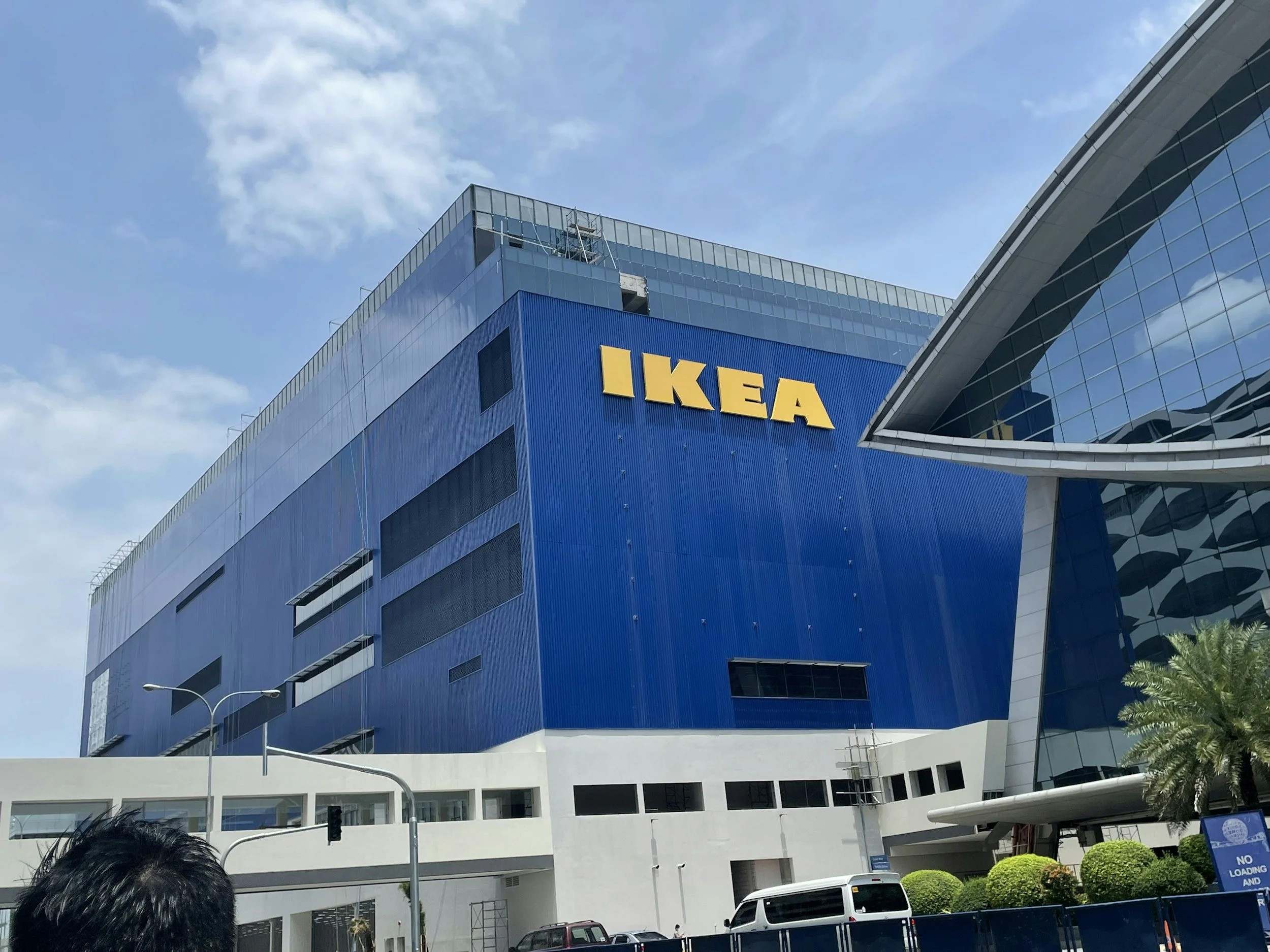 Modern blue building with the yellow IKEA sign