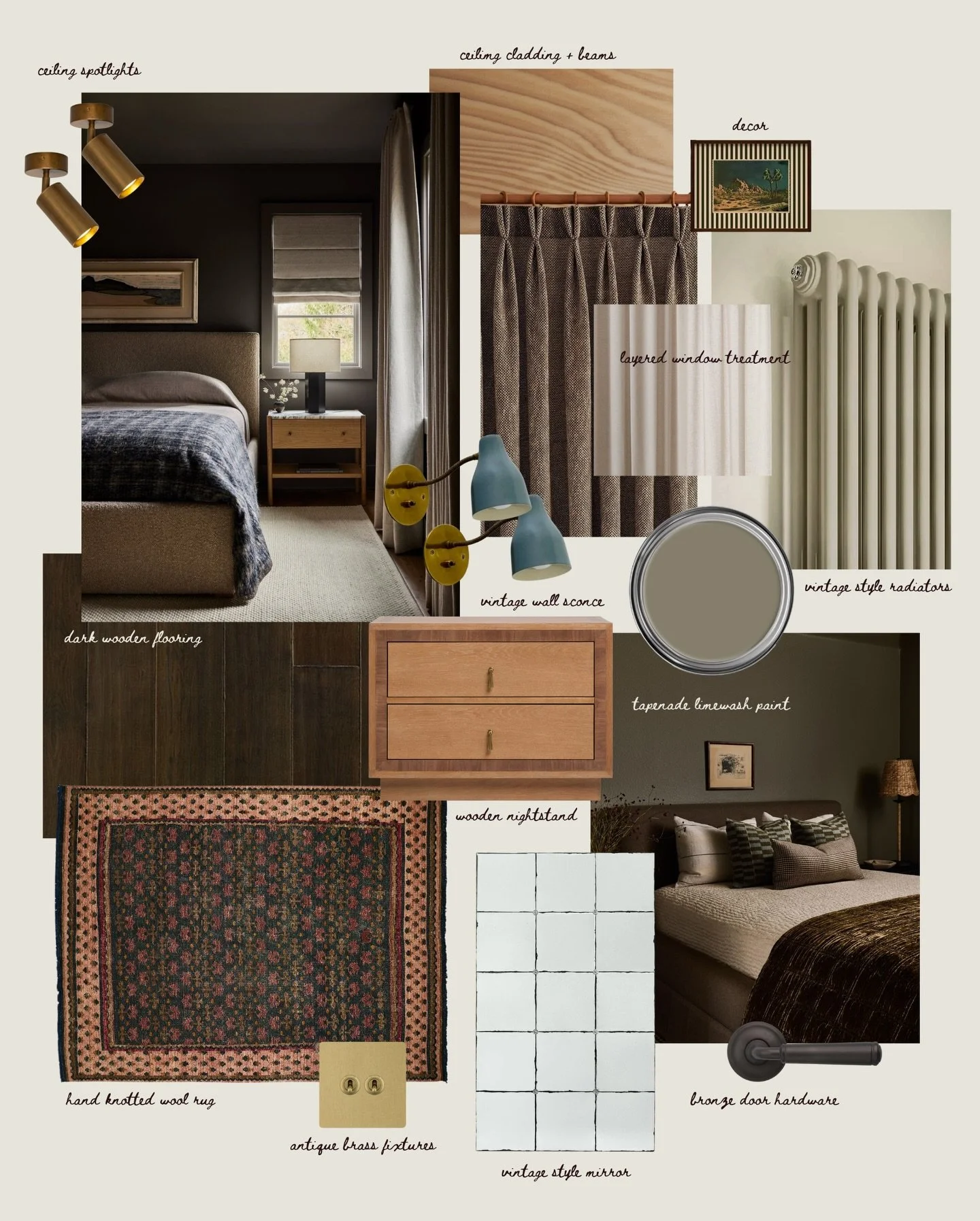 Moodboard Monday.

This is a work in progress for a project I&rsquo;m really excited about. The sleeping area of a chalet getting a quiet upgrade. The idea is to keep everything that&rsquo;s already there. Original floors sanded back to a matte finis