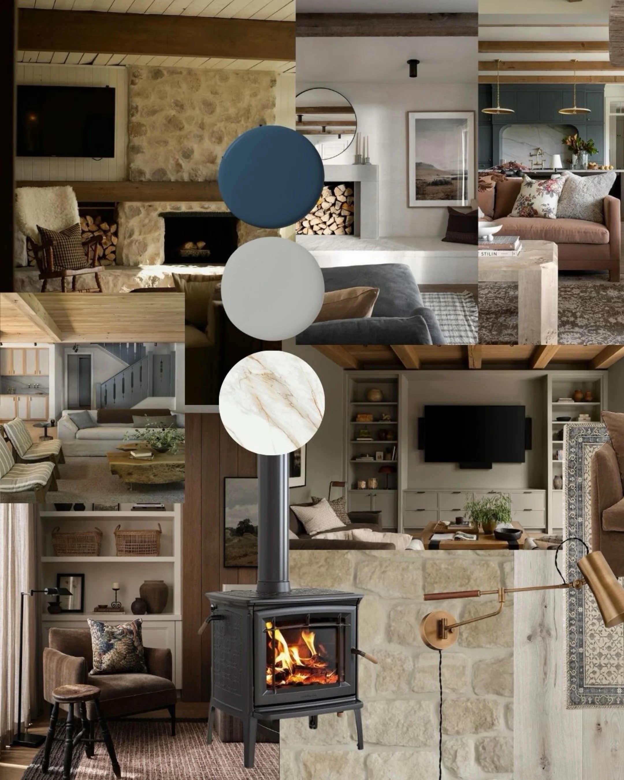 Moodboard Monday. 

Kicking off the Above the Valley project with the open plan living, dining and kitchen area. A blue-grey kitchen with light floors is already in place, so the work here is about building warmth around what exists. We are leaning i