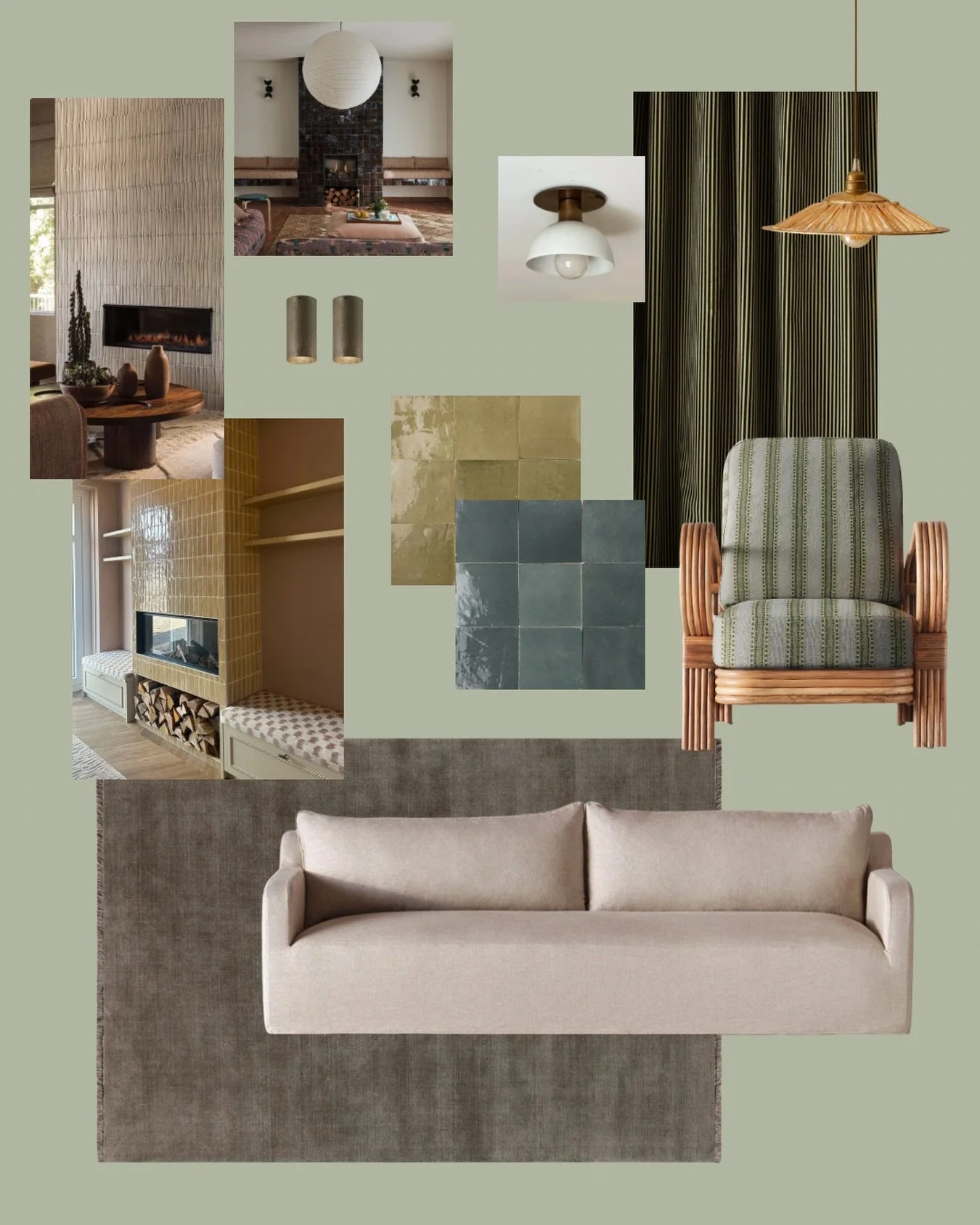 Still early days, but I love when a moodboard starts to feel like a room. Green tones, rattan, a bit of texture everywhere! ✨