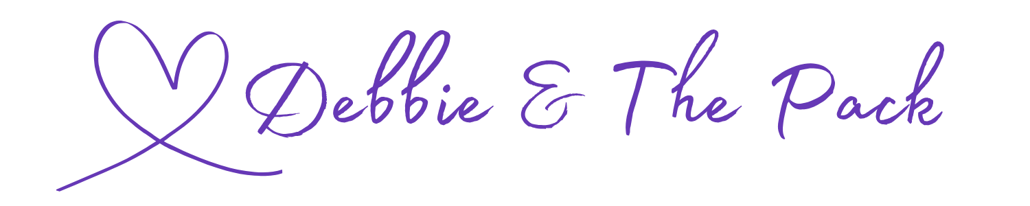 Stylish logo with a purple heart and the text "Debbie & The Pack" in cursive.