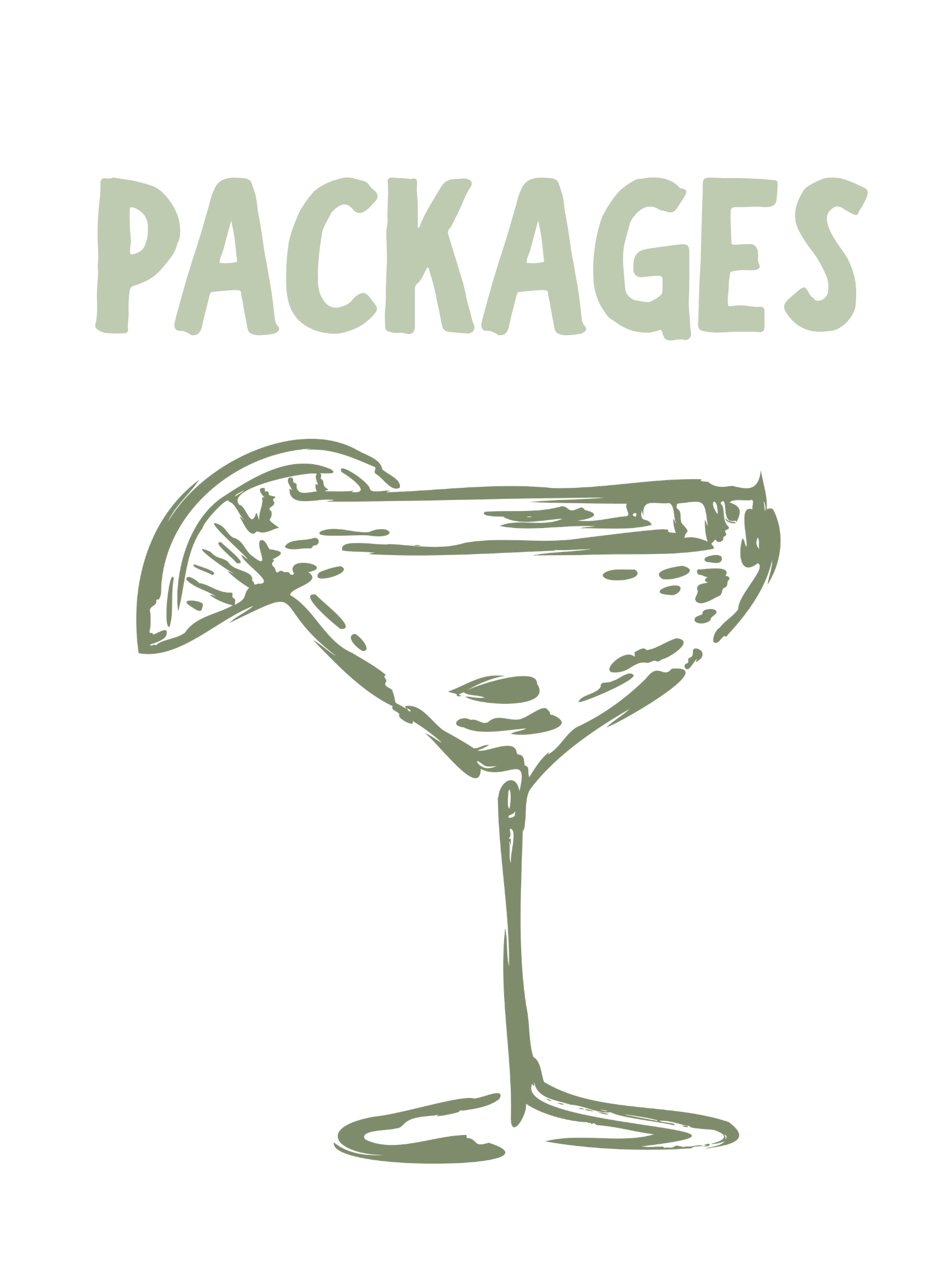 Illustration of a margarita glass with a lemon wedge on the rim, accompanied by the word 'PACKAGES' at the top.