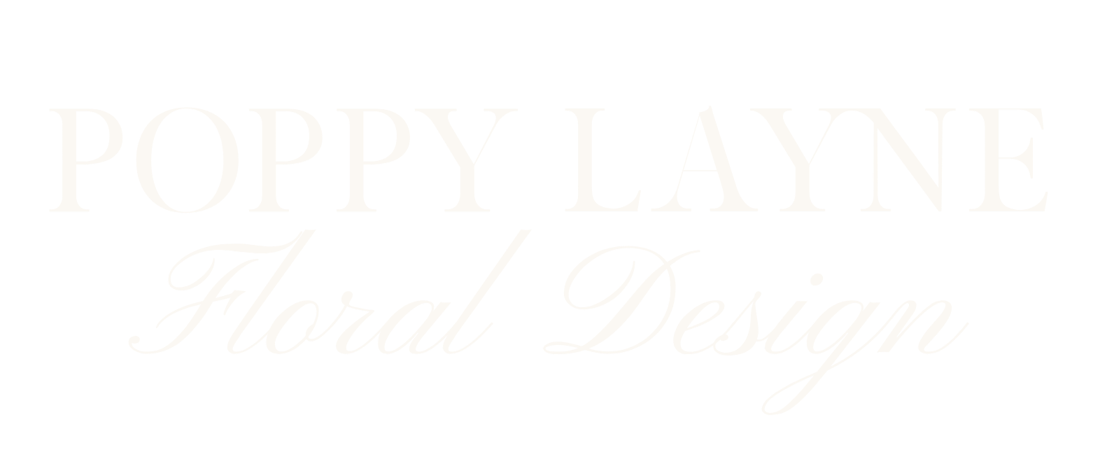 Text-based logo for Poppy Laine Floral Design in white font on a black background.