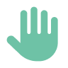 A teal-colored hand icon with the palm facing forward.
