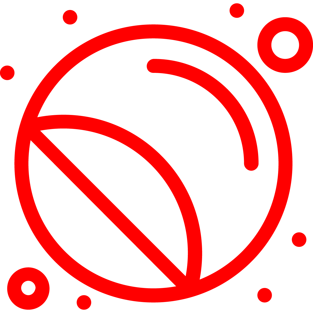 A red prohibition sign on a black background with small red circles around it.