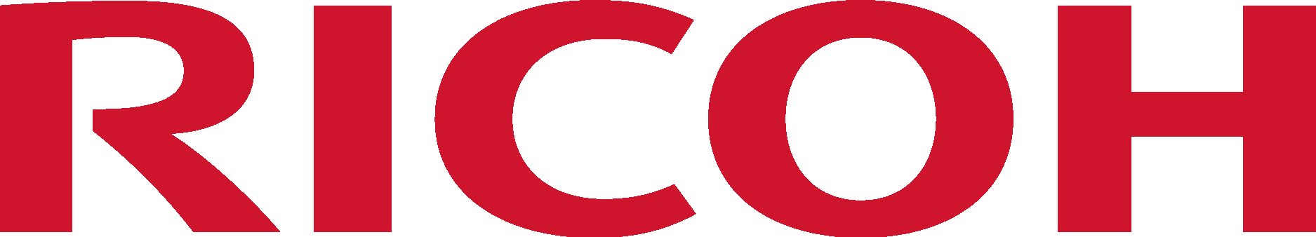 Close-up of the word 'RICOH' in red and black letters.
