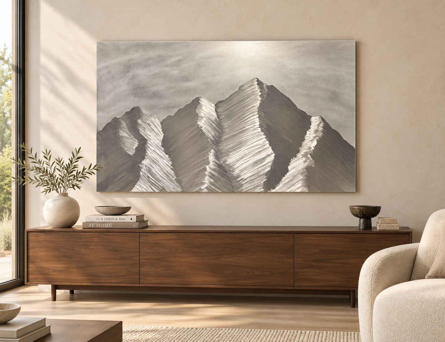 SILVER SUMMIT Hand-ground aluminum 48″ W × 32″ H