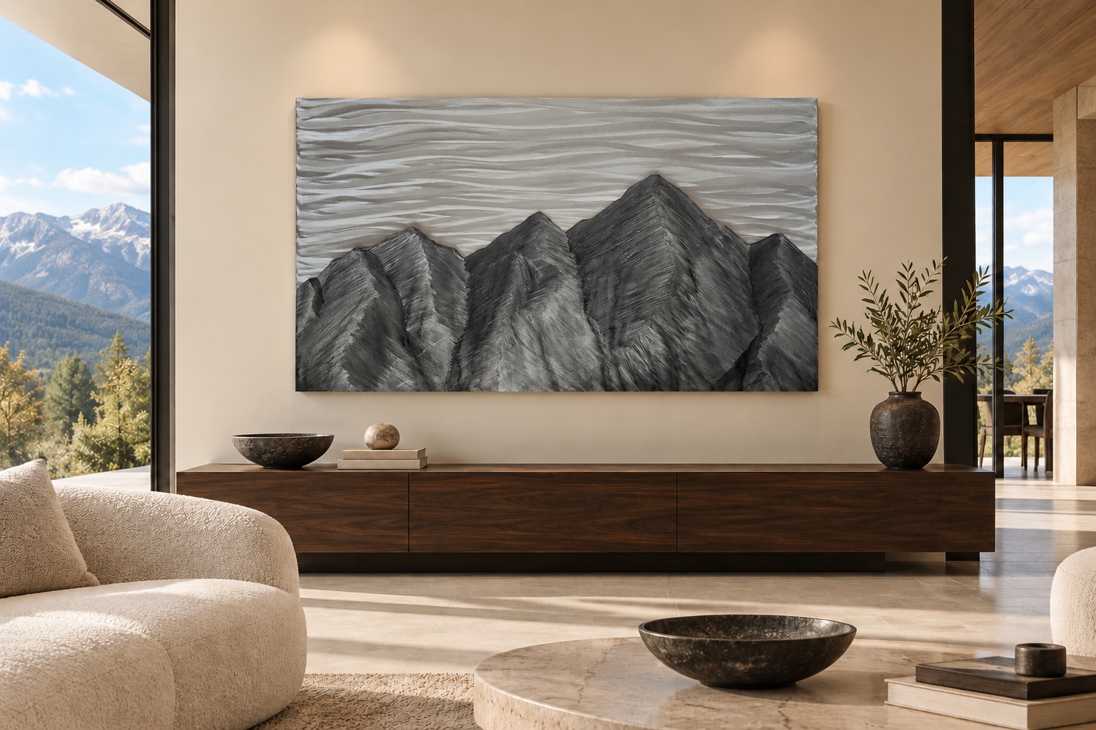 SHADOE RIDGE Hand-ground and darkened aluminum 48″ W × 30″ H