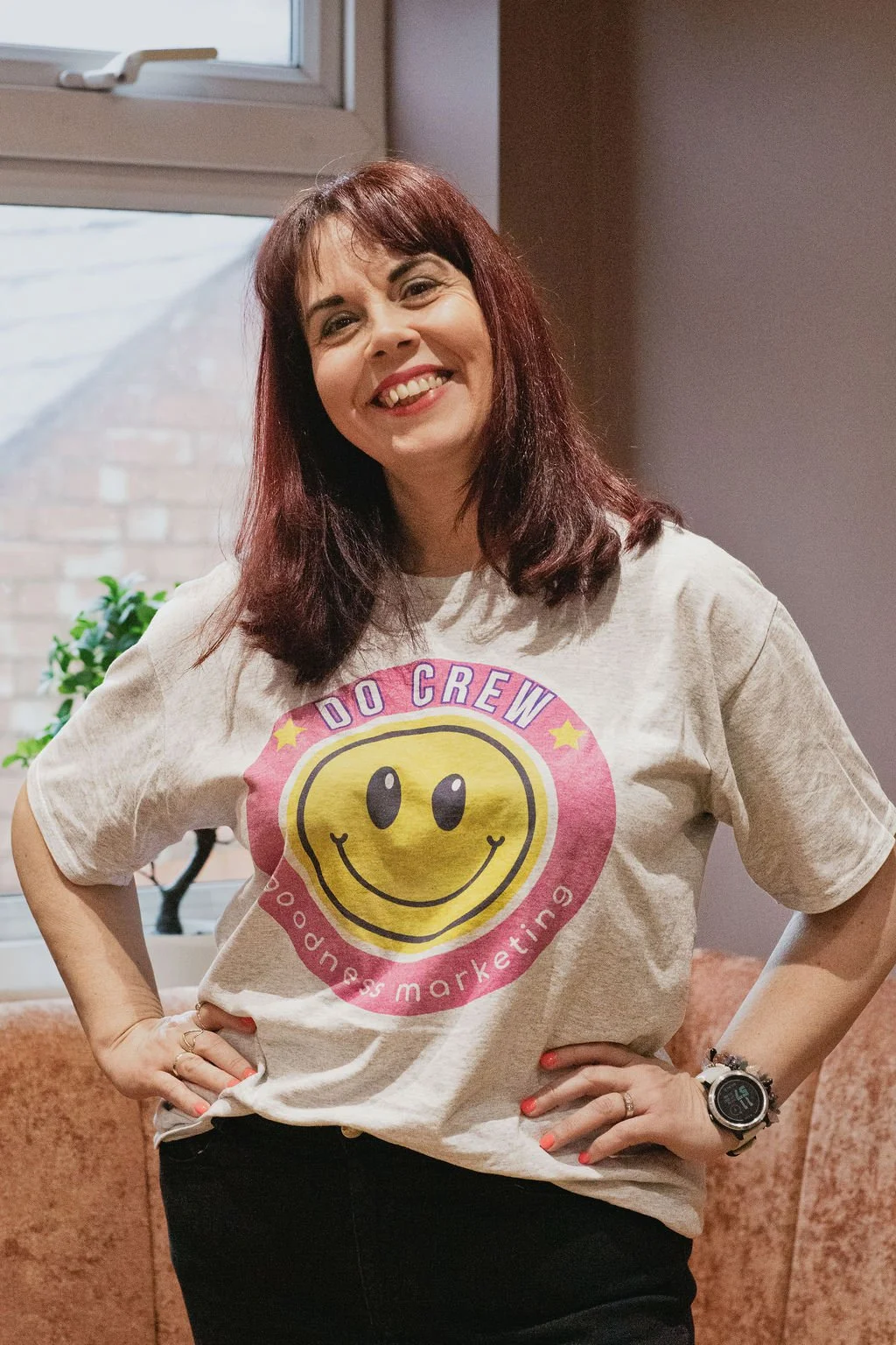 Marketing expert Karen Webber wearing a Do Crew tshirt.
