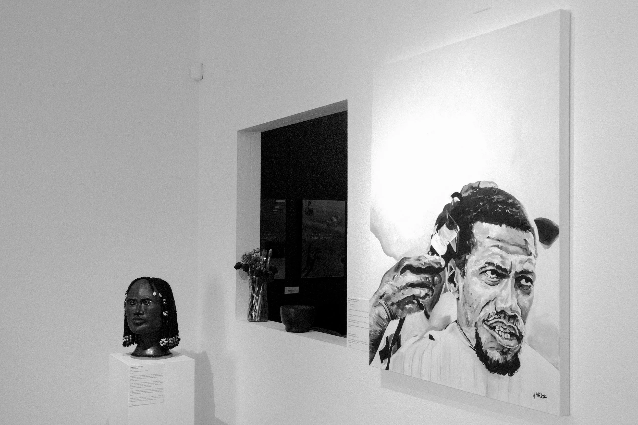 (left) "Untitled (Waiting...)" by Christina G. Joseph; (right) "Message from the Chairman" by Courtney "Yard$" Haywood, 2025