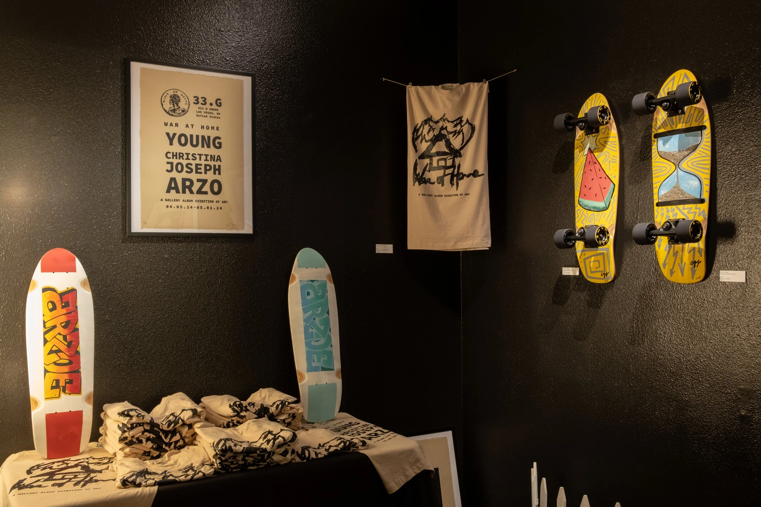 Boards by Arzo, "Title Print" by Young, "Hour Glass" and "Watermelon" by Christina Joseph