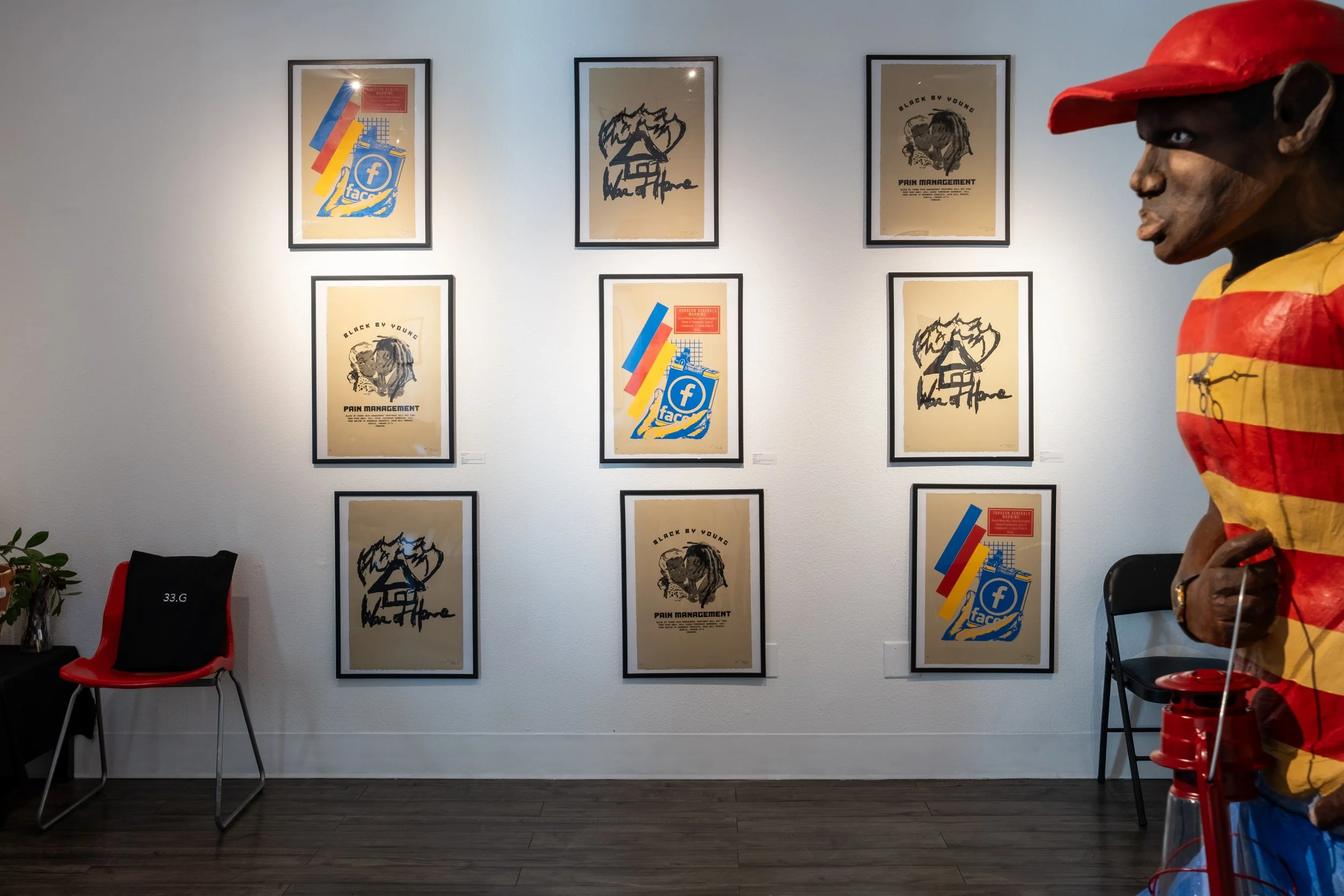 "Pain MGMT," "Cowboy Killer," and "War At Home" limited screenprints by Young