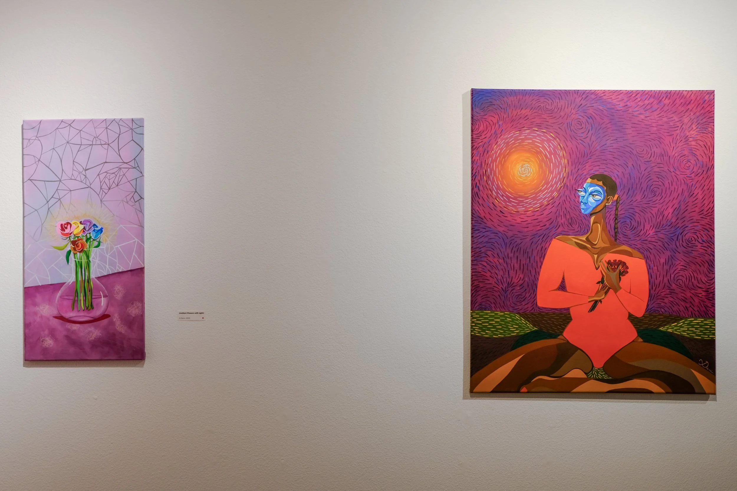 (L) "Untitled (Flowers with Light)", 2025; (R) "The Transition Awaits for Thee (Part 1)", 2025