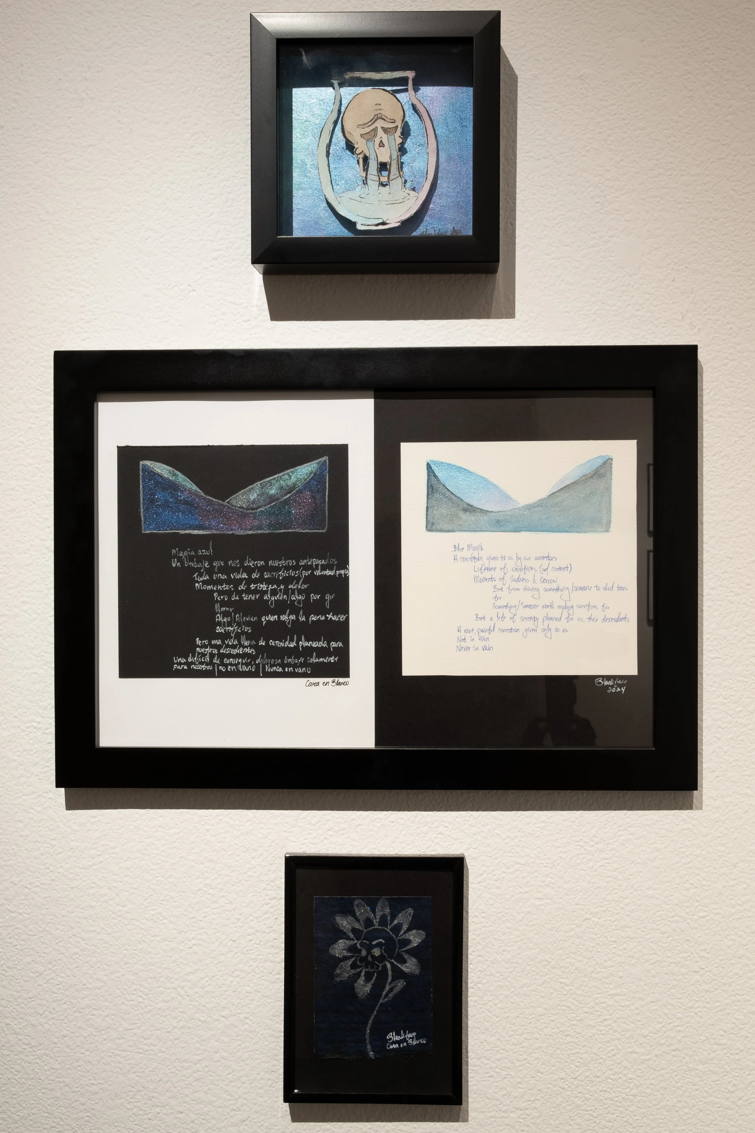 "The Ingredient for Blue Magik", "Blue Magik", "Skull Flower", 2024 by Blankface alias Cara en Blanco