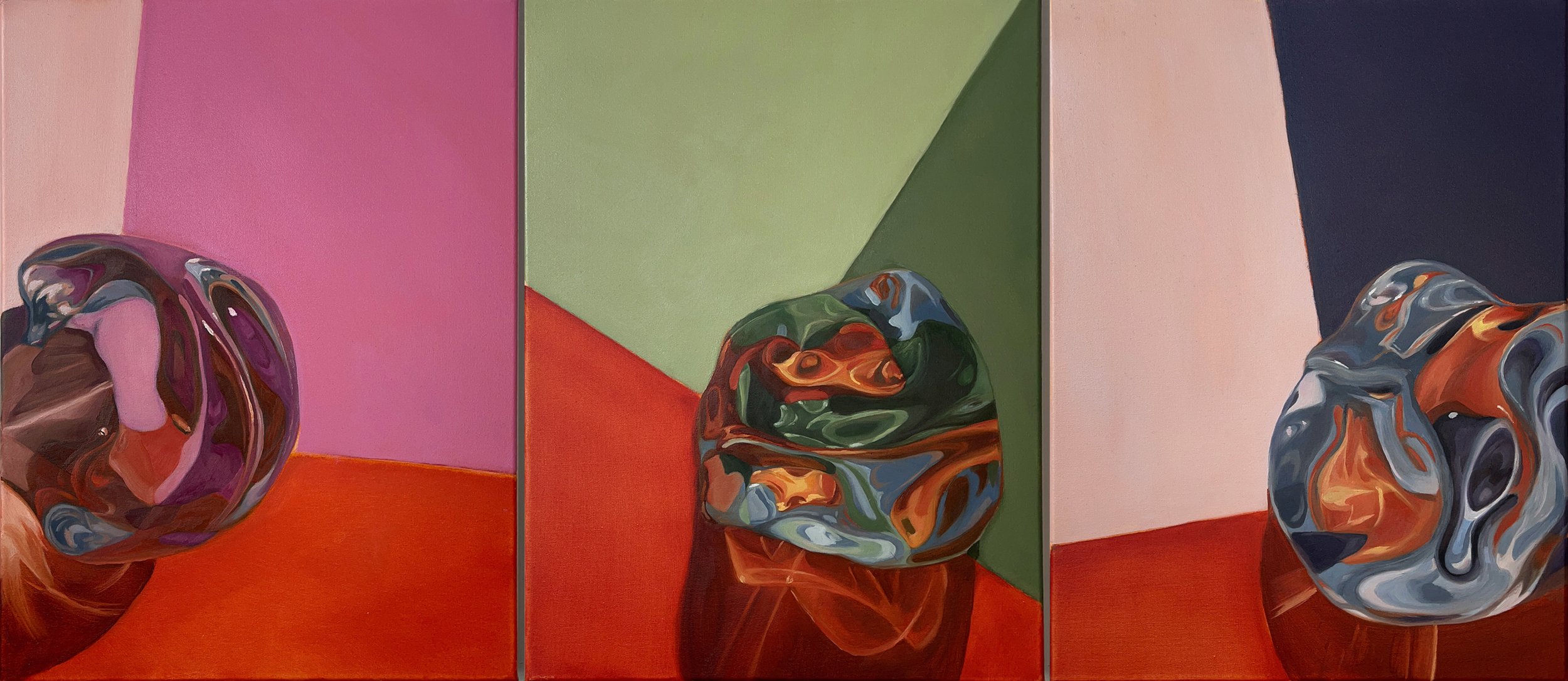 Untitled (Tryptich in Orange), Oil on Canvas, 30x40 cm each, 2025