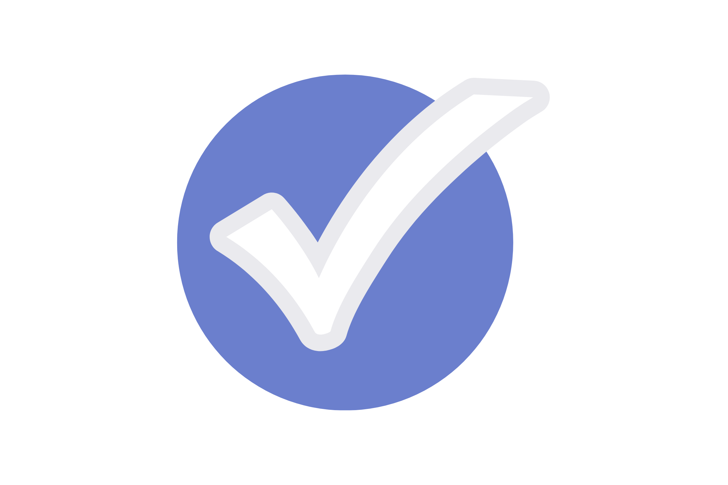 A blue circle with a large white check mark inside.