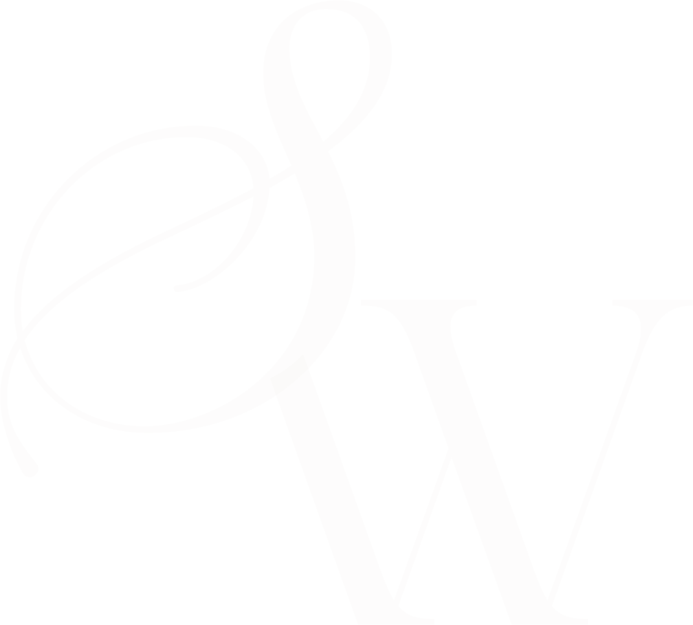 Stylized letter W with a decorative treble clef intertwined in white on a black background.
