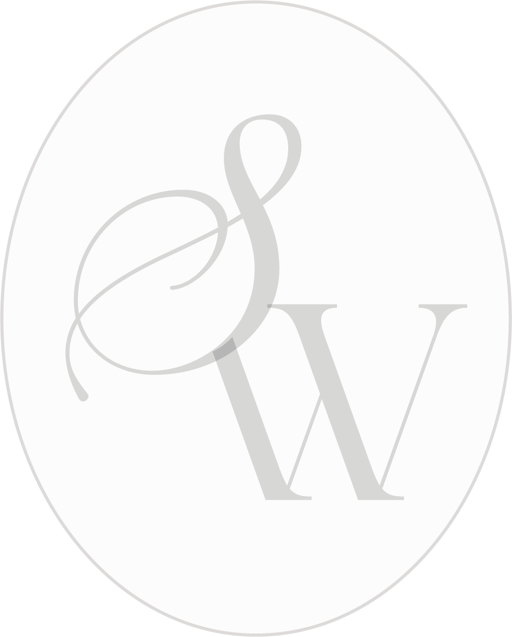 Stylized letter 'E' intertwined with a 'W' in a gray serif font on an oval background.