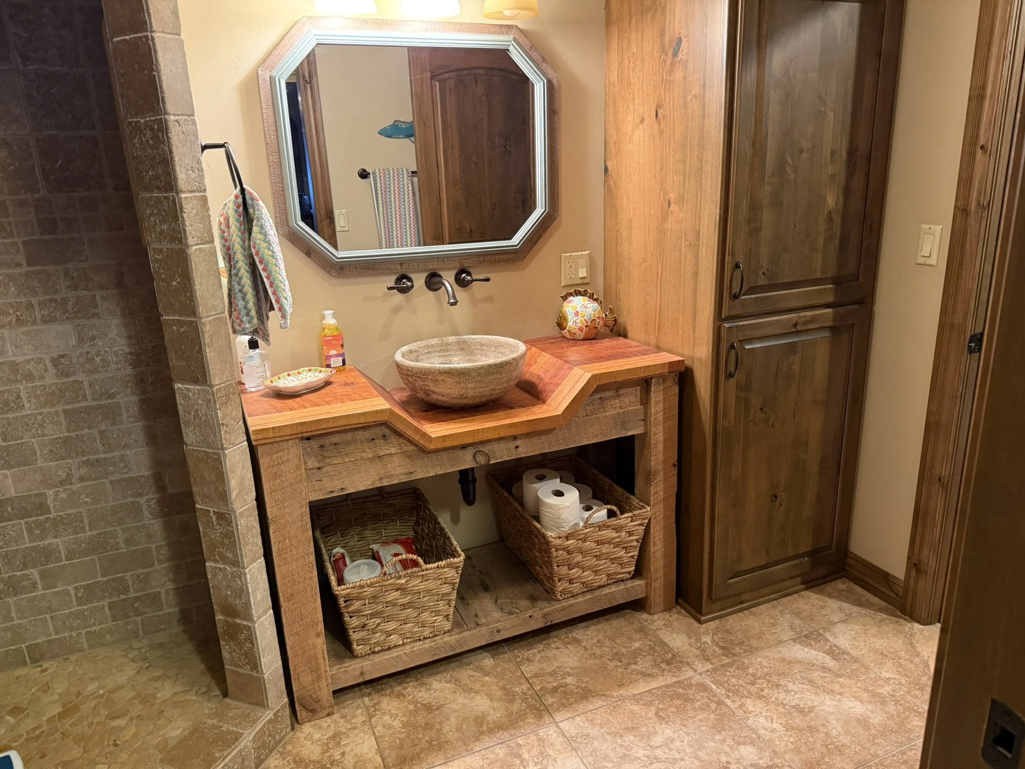 Reclaimed pine vanity two tone with bowl recess