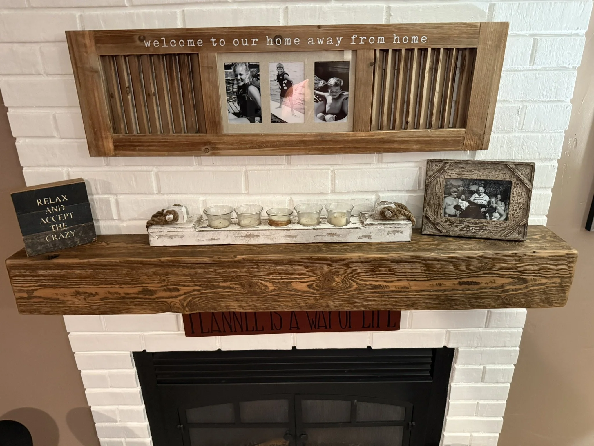 Reclaimed hand-hewn oak Mantle