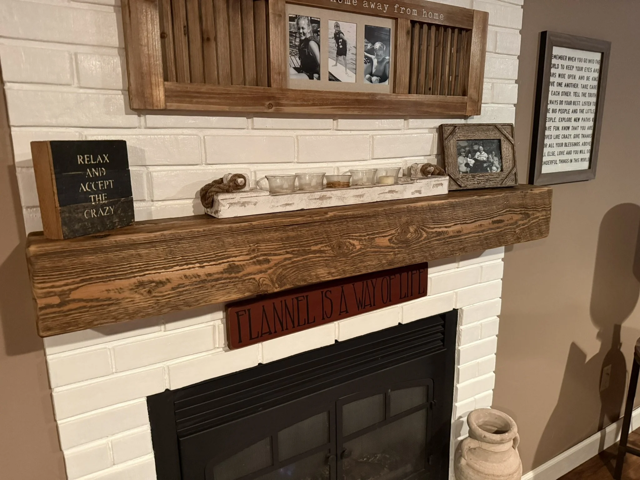 Reclaimed hand-hewn oak Mantle