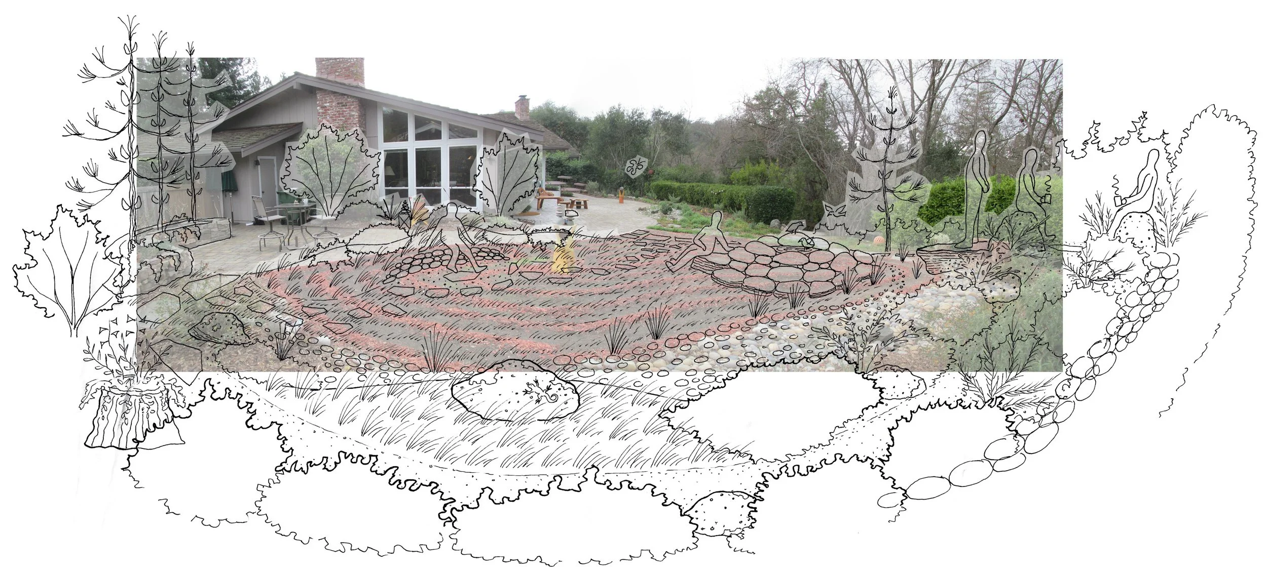 A conceptual sketch for a rock garden inspired by a visual connection to the Mt. Diablo range.
