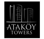 Logo for Atakoy Towers with stylized buildings in white on black background